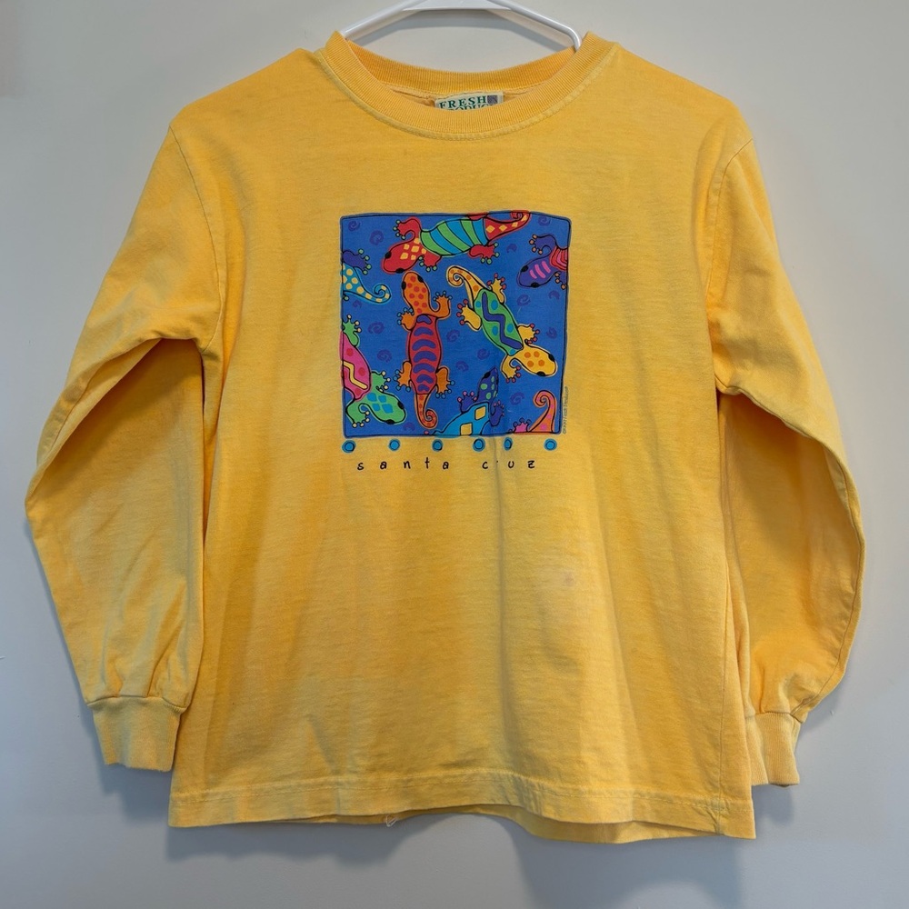 Vintage Fresh Produce Santa Cruz Graphic Yellow Long Slv T-Shirt Youth Large